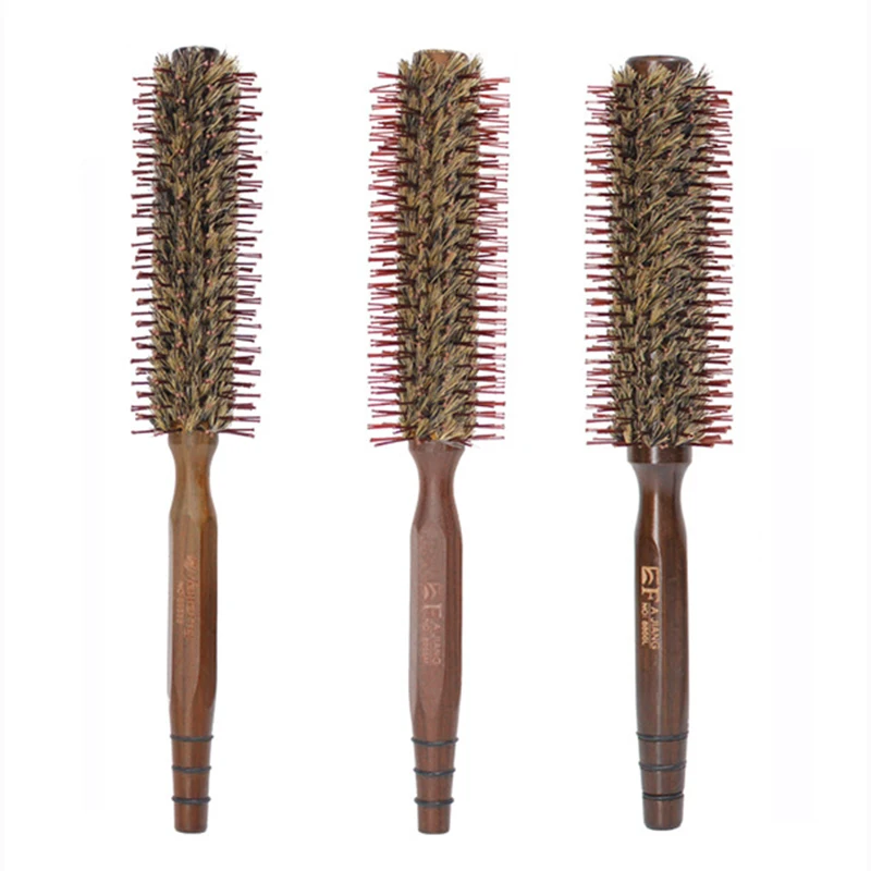 

3pcs/set Anti Static Soft Boar Bristles Comb Wood Handle Heat Resistant Blowing Round Barrel Hairbrush Hair Roller Brush 1606