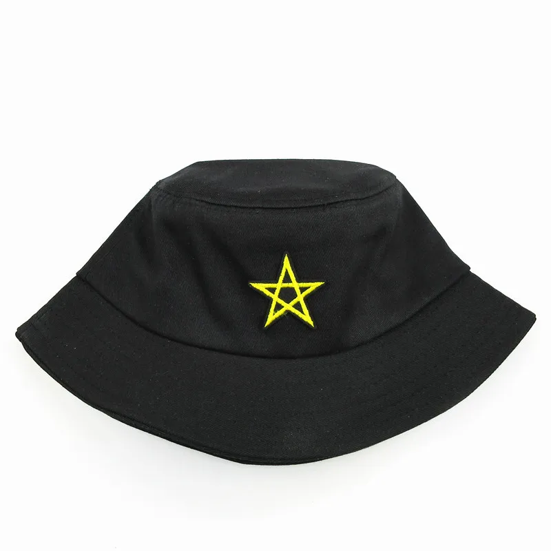 2021 Golden Five-star Embroidery Cotton Bucket Hat Fisherman Hat Outdoor Travel Hat Sun Cap Hats for Men and Women 180