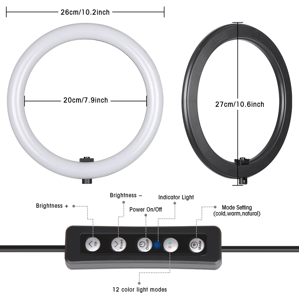 Anello per Selfie RGB da 10 pollici con supporto per treppiede supporto per telefono per registrazione Video YouTube lampada a cerchio a LED per fotocamera per telefono iphone