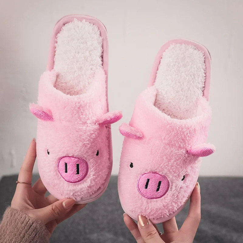 Cute Pig Children Cotton Slippers Autumn Winter Home Indoor Warm Kids Shoes Comfort Non-Slip Fluffy Slippers Pink Girls Shoes