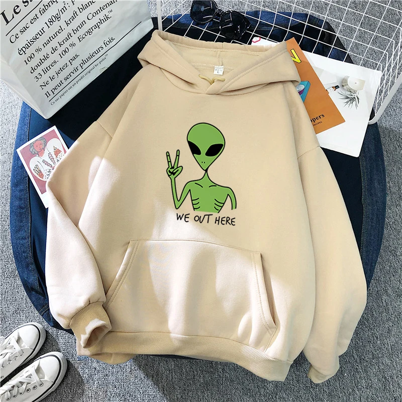 New Green Alien Sweatshirts Girls Winter Fashion Funny Tops Moletom Cute Cartoon Streetwear Women Hoodie Pullover Loose