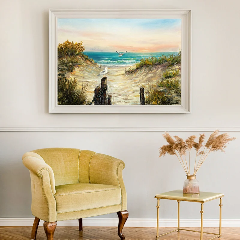 Printing Sunset Beach Sea Gull Hd Print Posters Sitting Room Adornment Wall Art Images