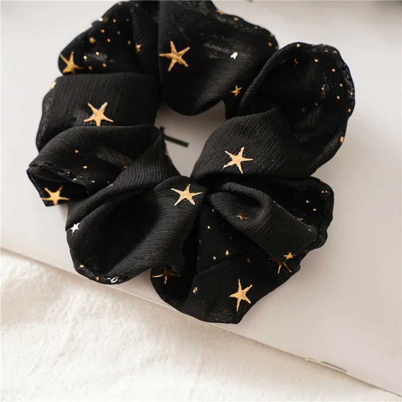 Fashion girls Elastic Hairbands Pentagram Printed Chiffon Hair Ring Ponytail Holder Rubber Ropes Temperament Hair Accessoires