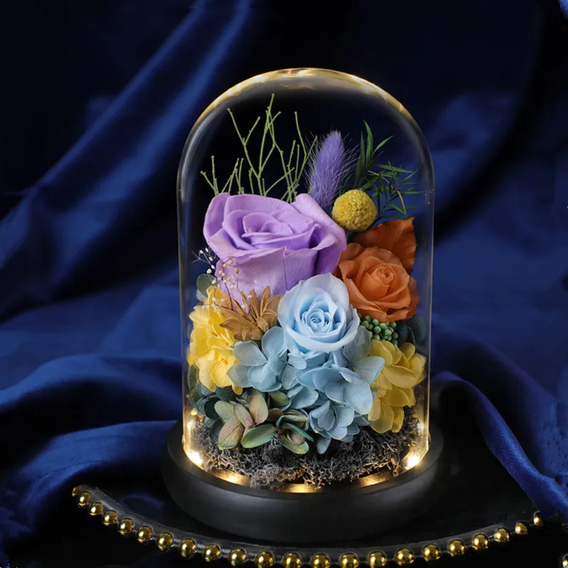2sets/pack 10*15cm Transparent Glass Dome Vase Home Decoration Luminous Black Base Cover Wedding Prop DIY Friend Gift