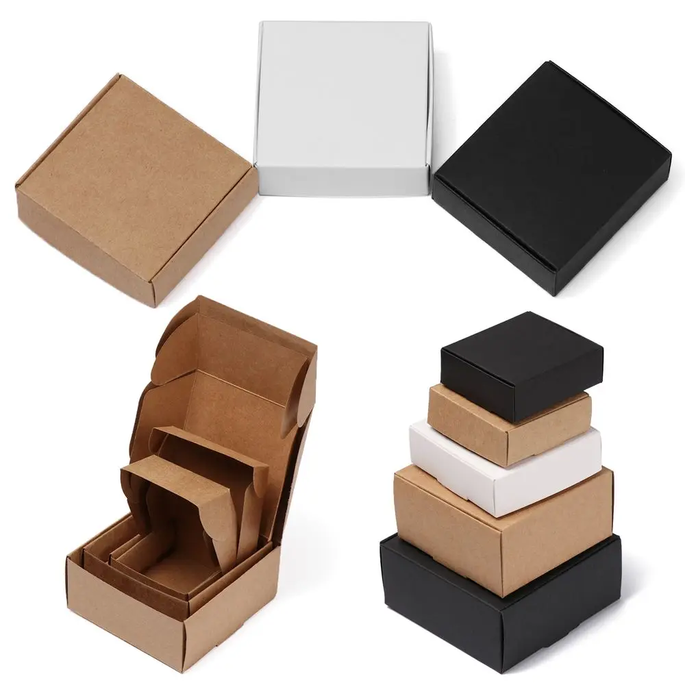 10pcs 9sizes Small Kraft Paper Box Brown Cardboard Handmade Soap Box White Craft Paper Gift Box Black Packaging Jewelry Box