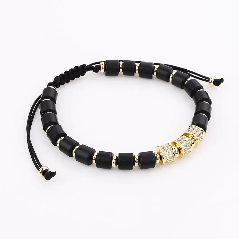 Men Women Jewelry Brass CZ Charms Natural Stone Onyx Beads Bracelet