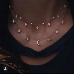 HIBRIDE Luxury Water Drop Shape Drip Necklace for Women White Color AAA Cubic Zirconia Pendants collier femme P30