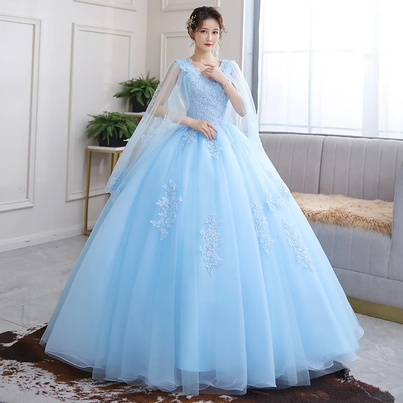 Vestidos Quinceanera платья с накидкой 2024, новое роскошное кружевное вечернее бальное платье с v-образным вырезом для выпускного вечера, винтажное платье De Bal по индивидуальному заказу