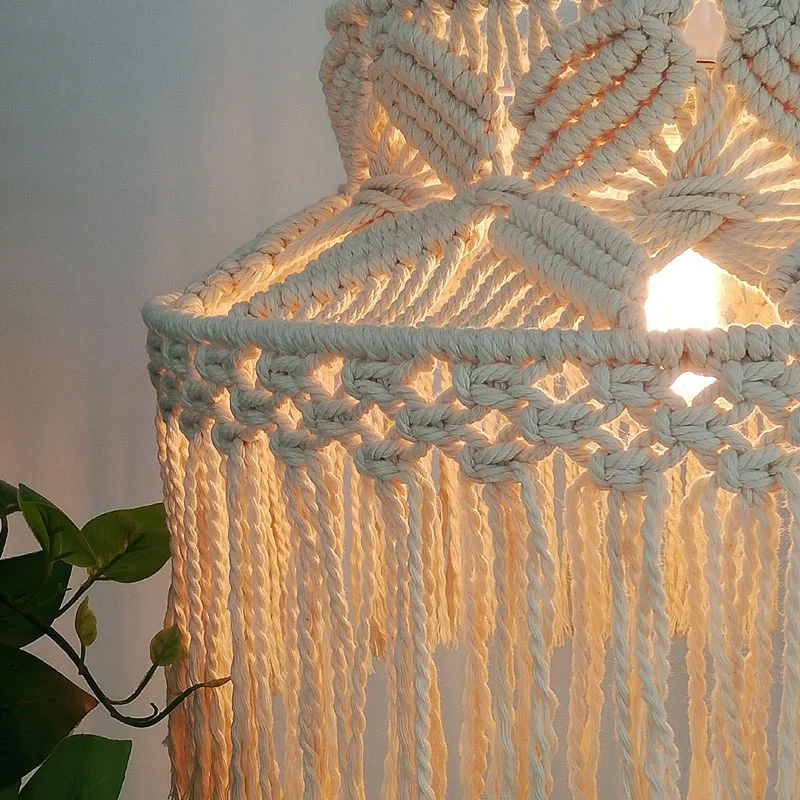 Nordic Bohemian chandelier creative living room LED lamp kitchen bedroom cotton lamp pastoral woven Droplight