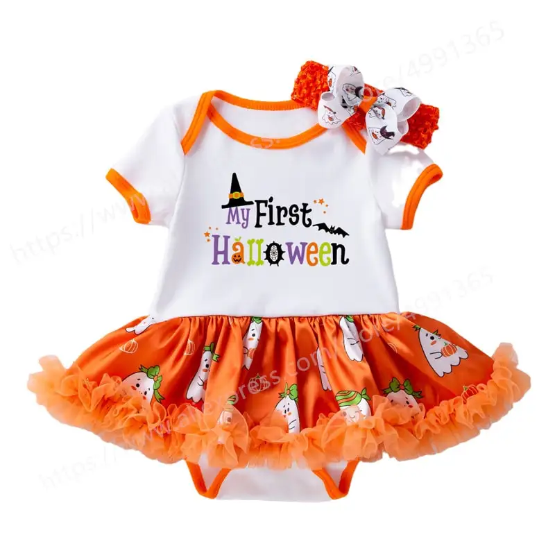 

First Halloween Clothes Romper Toddler Baby Girls Halloween Outfits Clothes Tutu Jumpsuit with Headband