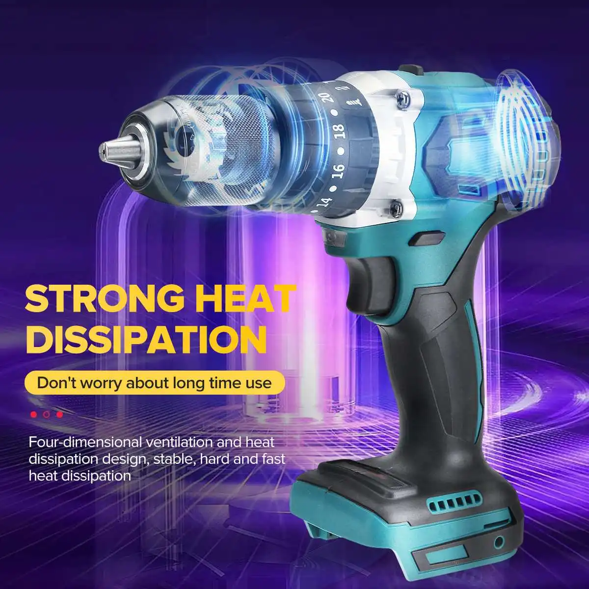 3 in 1 13mm 2 Speed Brushless Electric Drill Hammer Cordless Screwdriver 20+3 Torque Impact Drill Tools for Makita 18V Battery