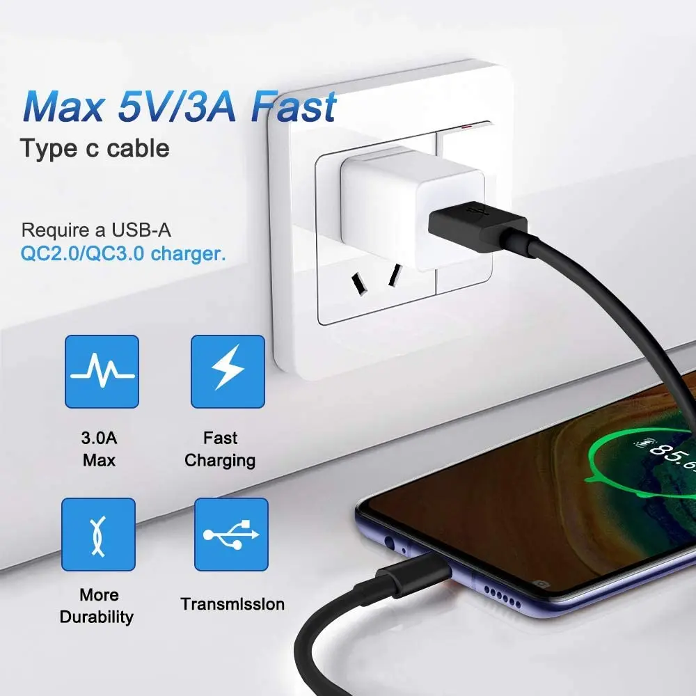 Cavo USB tipo C 3A Cavo di ricarica rapido da 10 pezzi per Samsung Galaxy S21 S20 S8 S9 S10 Nota 9 8 Google Pixel 2 3 XL LG G7 V20 V30