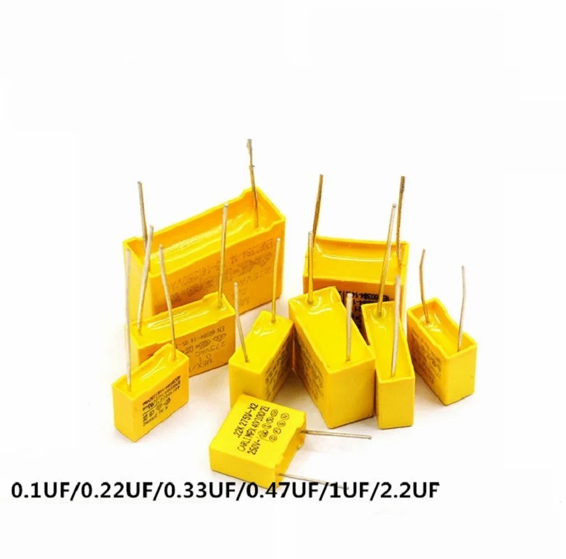 10pcs X2 Safety capacitor 10/15/22.5mm 275VAC 0.022UF 0.047UF 0.1UF 0.15UF 0.22UF 0.33UF 0.47UF 0.68UF 1UF Polypropylene film