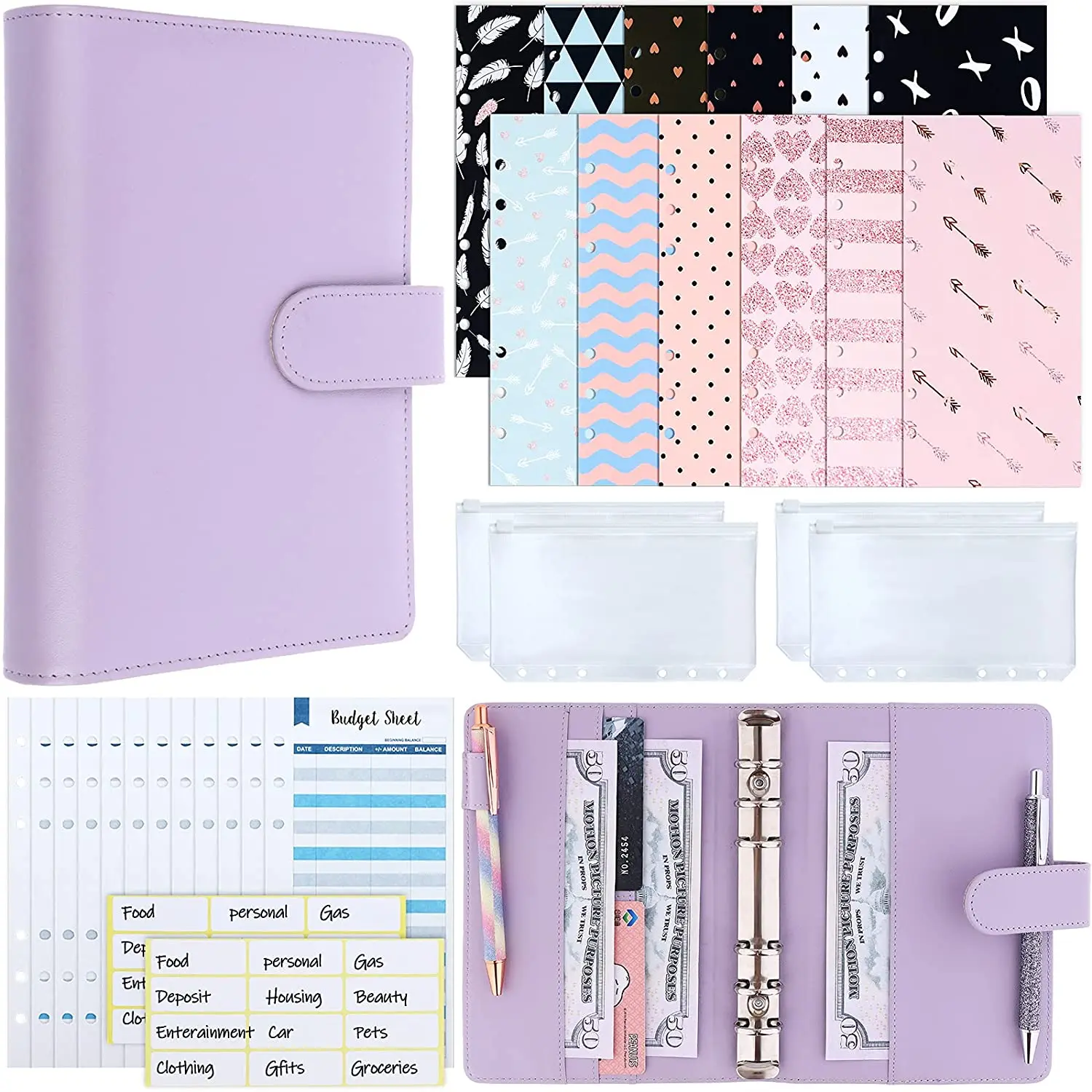 31 Pcs A6 Budget Binder Cash Envelope Planner System Organizer with Budget Money Envelopes,Expense Budget Sheets,Binder Pockets