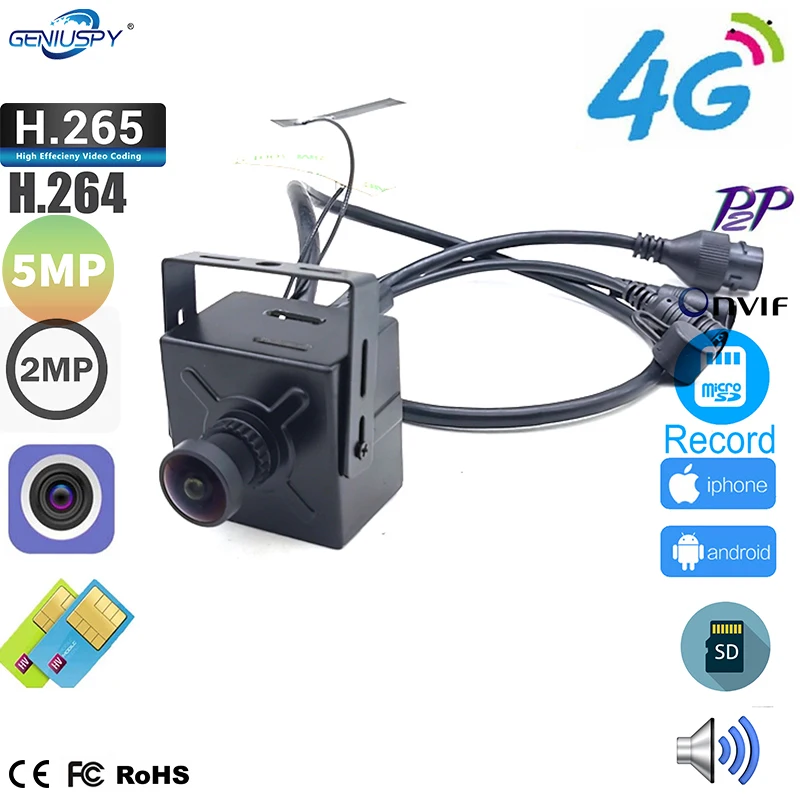 

P2P Mini 4G SIM Card IP Camera 1080P 5MP HD Indoor Security Miniature Small 4G Box Square CamCCTV Metal Audio Camhi Alarm