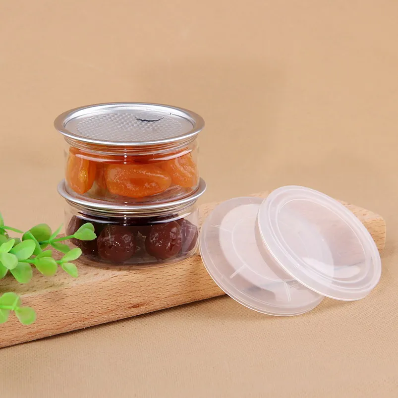 100pcs Clear Plastic Jar PET with Metal Lid Airtight Tin Can Pull Ring Concentrate Container Food Herb Storage 100ML W0101