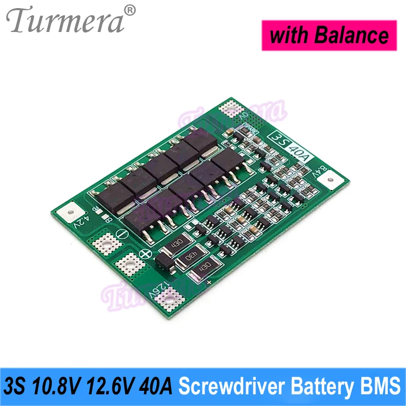 Turmera 3S 10.8V 12.6V 20A 30A 40A 100A BMS 18650 Lithium Battery Protect Board for 12V Electric Drill Screwdriver Battery Use