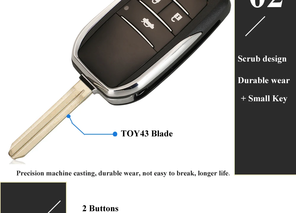 Jingyuqin Upgrade 2/3/4-Tasten Klappschlüsselgehäuse für Toyota Reiz Camry Rav4 Yaris Corolla 4Runner Avlon Faltbares Autofernbedienungsgehäuse – Detail 7