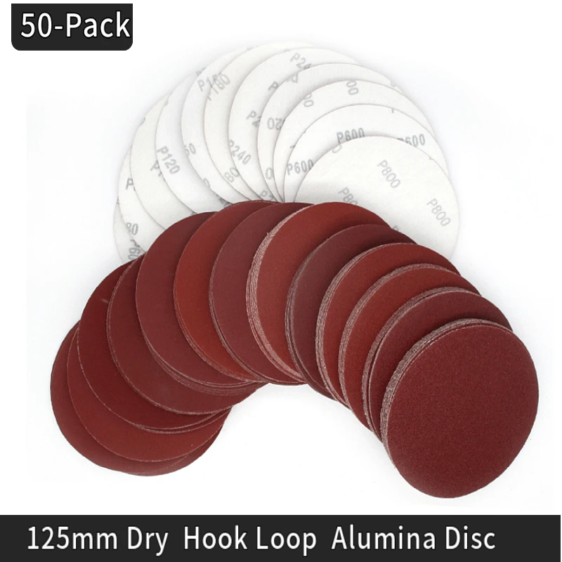 

50PCS 5 Inch 125MM Aluminum Oxide Red Sandpaper Sanding Discs Hook and Loop 60 to 2000 Grits for Random Orbital Sander