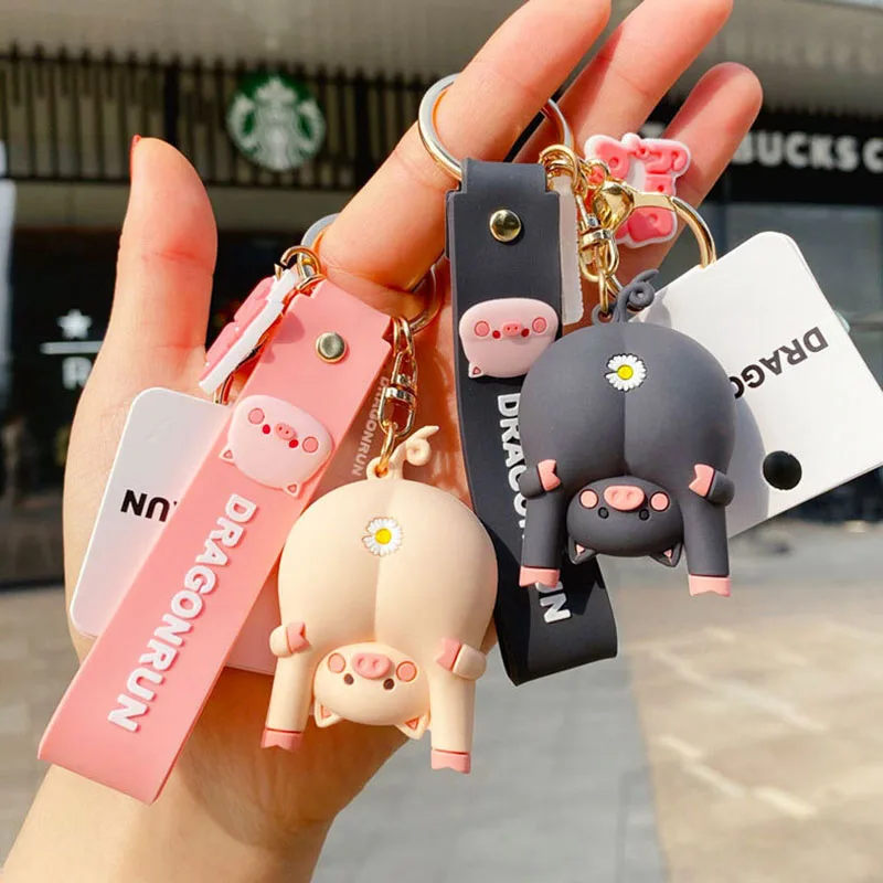 2021 Creative Pig Chrysanthemum Keychain Female Cute Ugly Butt Key Chain Male Funny Lovers Bag Pendant Decoration Key Ring Gifts