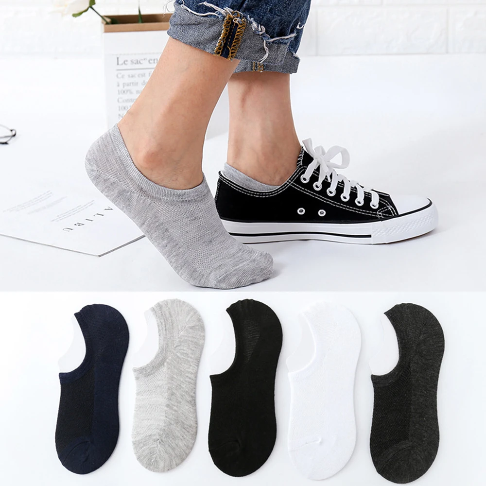 

10 Pieces 5 Pairs Men Non Slip Silicone Sock Slippers Male Invisible Solid Color Mesh Breathable Low Cut No Show Boat Socks Set