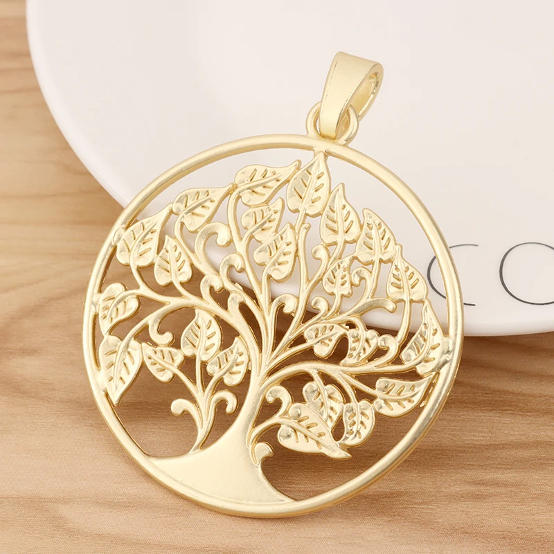 1 Piece Matte Gold Color Large Tree Charms Pendants for Necklace Jewellery Making Accessories 62x62mm