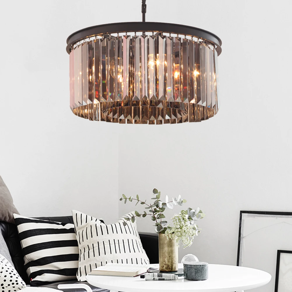 Prism Crystal Pendant Hanging Light LED Double-tie Crystal Chandelier Home Decor Round Indoor Lighting for Bedroom Dining Room