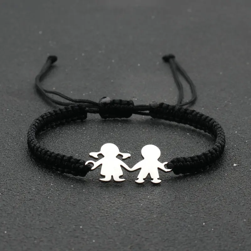 Lovely Stainless Steel Boy Girl Charm Bracelet Lucky String Braided Adjustable Couple Bracelets for Women Men Friendship Jewelry