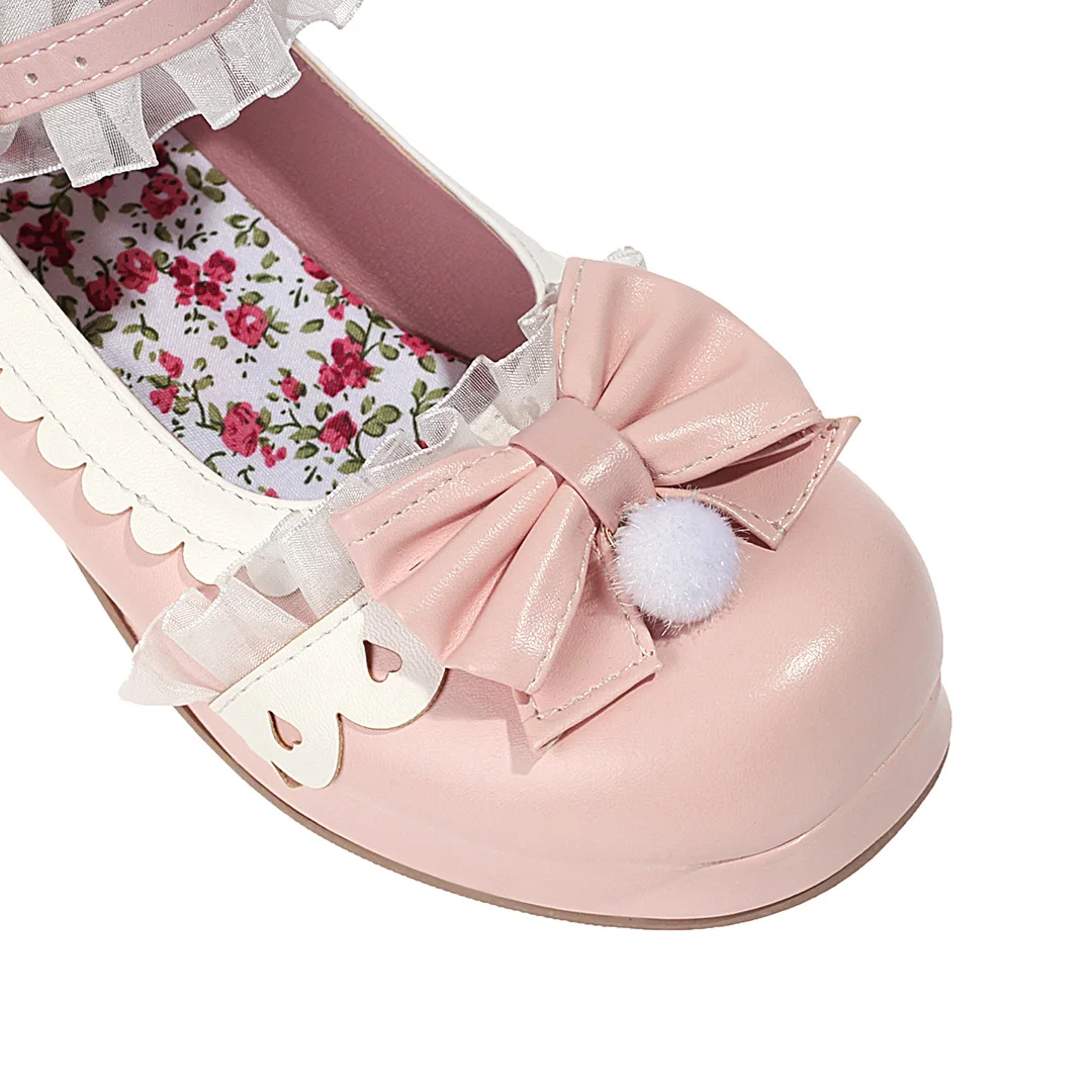 Scarpe Lolita da donna Vintage carino pizzo Bowknot piattaforma tacco alto décolleté da donna dolci ragazze principessa Kawaii festa di nozze Cosplay