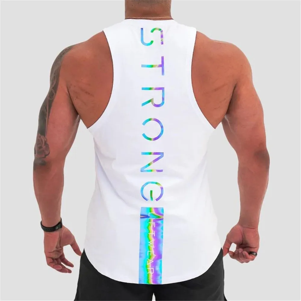 Luminous Gyms Clothing Mens Bodybuilding reflective Tank Top Cotton Sleeveless Vest Sweatshirt Fitness Workout Sportswear Tops