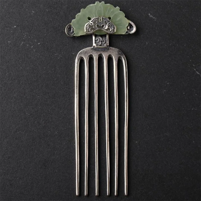 New designer original comb hairpin Thai silver jewelry Chinese retro inlaid jade luxury charm ladies silver jewelry