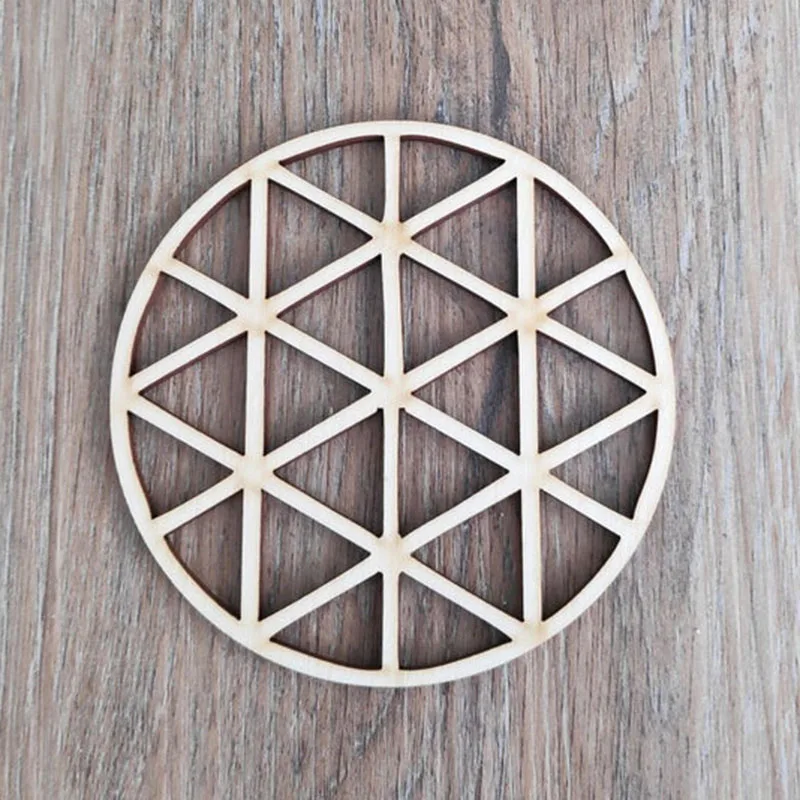 Round Sacred geometry Metatron‘s Cube alter tools engraved wood grid plate wooden Coaster,Wall Art Home Decor