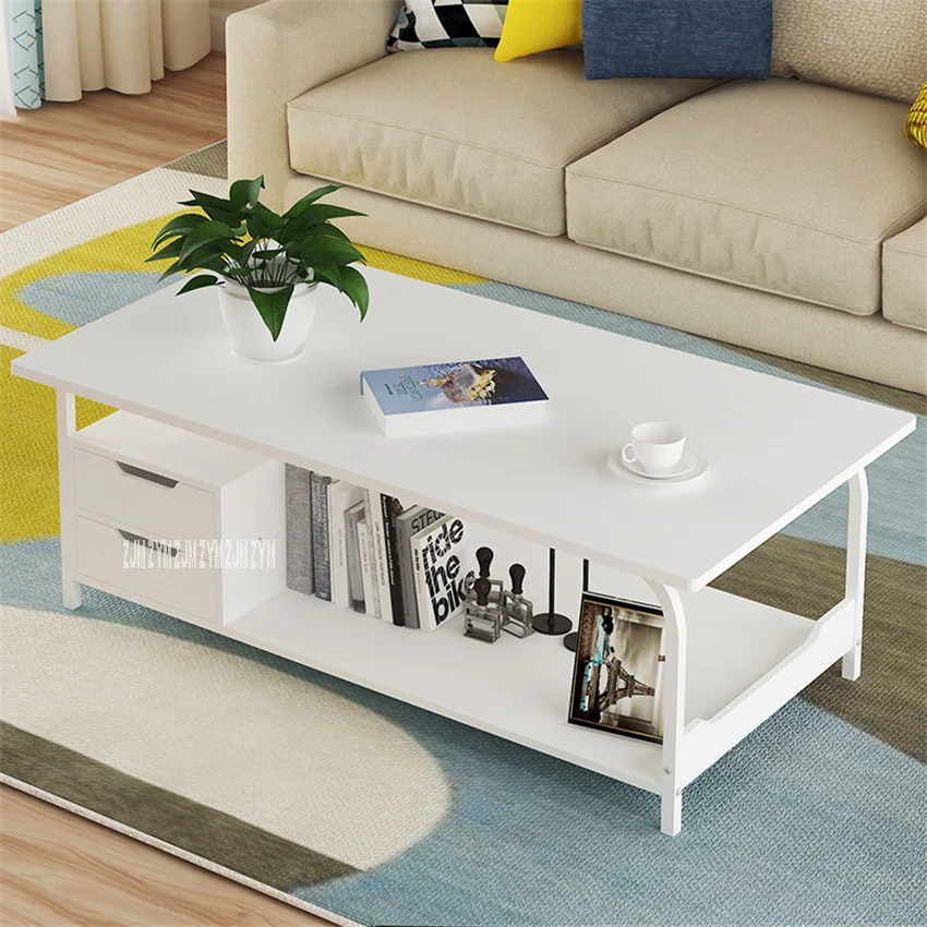 

E600 Household Living Tea Table Modern Simple Creative Side Table Density Board Steel Frame Square End Table With Two Drawers