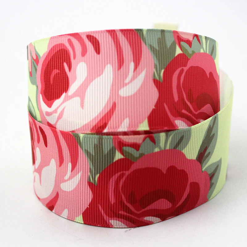 

NEW arrival 38mm red flower printed grosgrain ribbon floral polyester webbing DIY cheer bow hair band 20 yards