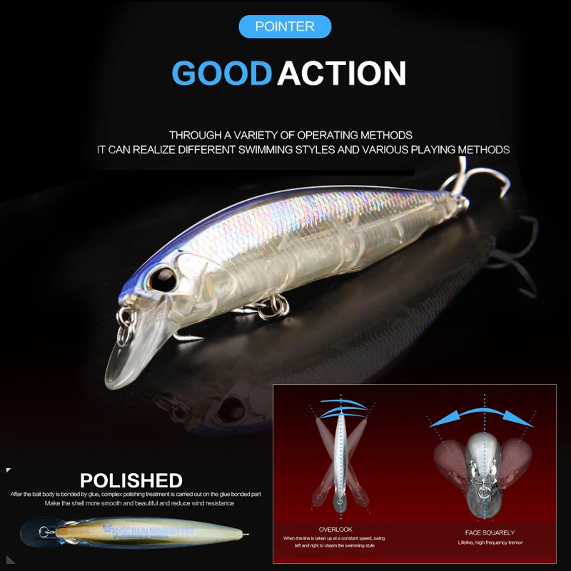 Bearking 1 pz Minnow Fishing Lure Laser Hard Artificial Bait 3D Eyes 10cm 14.5g Fishing Wobblers Crankbait Minnows