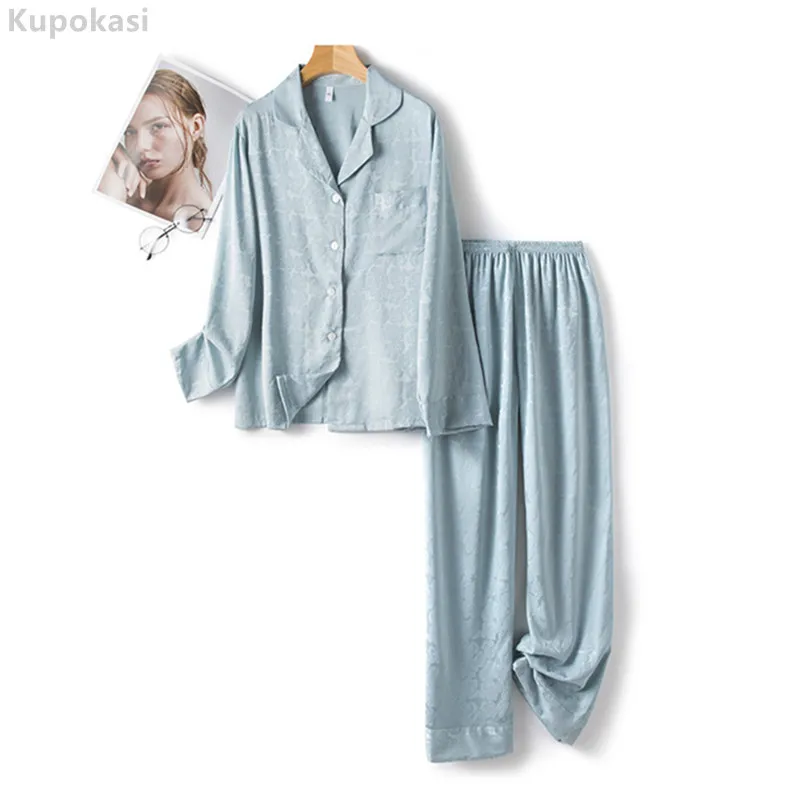 

Kupokasi Robe Sets Stain Silk Pajamas Spring Autumn Sleepwear Rose Pattern Long Sleeve Women Home Clothes for teen girl sexy pjs