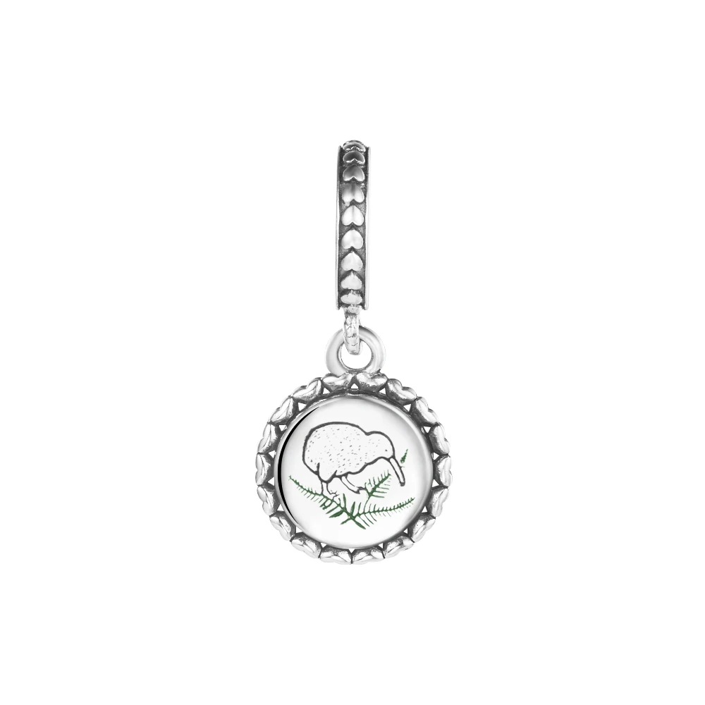 New Zealand Kiwi Hanging Charm Authentic 925 Silver Jewelry Fits European Charms Bracelets DIY Beads For Jewelry Making