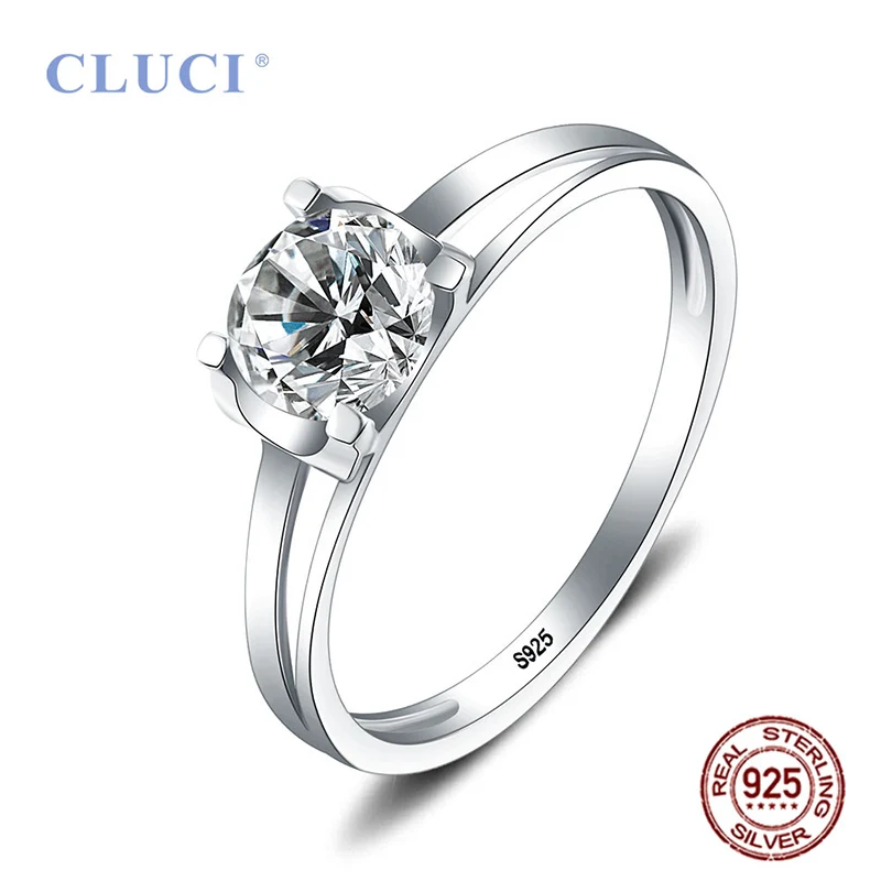 CLUCI Real Silver 925 Zircon Women Wedding Ring Jewelry Classic Four Flaw Ring for Women Engagement Jewelry DR1029SB