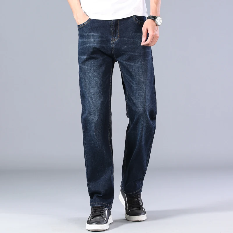 Calça jeans solta masculina reta, estilo clássico avançado stretch solta 2020