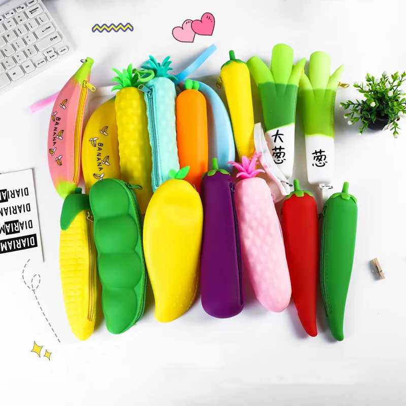 Fruit and vegetable silicone pencil case Cute pencil bag Student pen case Children storage bag big purse key bag School supplie