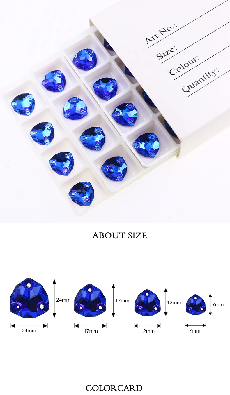 Crystal Rhinestones Fat Triangle All Color Sew On Stones Glass High Quality Flatback Sewing Rhinestone For Clothes Dress Shoes