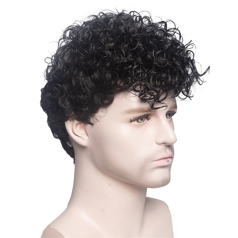 Men Short Curly Synthetic Wigs for Men\'s Daily Wig Ombre Male Curly Heat Resistant Breathable