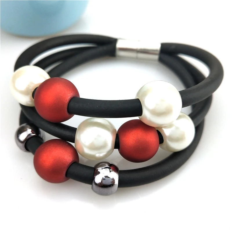 UKEBAY New Handmade Rubber Jewelry Set Pearl Necklace Women Pearl Bracelet Ring Sets Drop Earrings Wedding Jewelry Set Gifts image 5