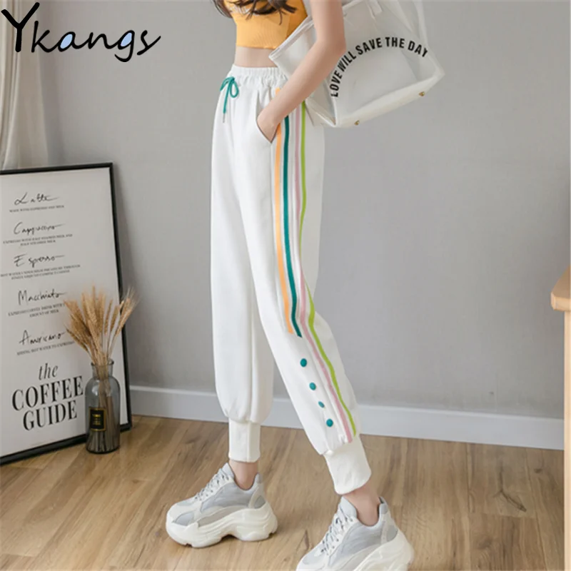 Summer Women's Pants Sweatpants Loose Trousers Sport Elastic High Waist Harem Pants Baggy Pants Harajuku Rainbow Sweat Pants New