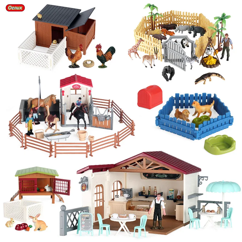 Oenux-modelo de granja de simulación Rider Coffee House Horse, figuras de acción estables, animales, Playset, estatuilla, Educación Temprana, juguete para niños, regalo