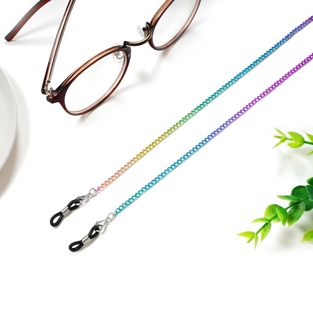 New 2021 Color fun Gradient Rainbow Sunglasses Chain young stylish with anti-skid loops for daily and sport reading glasses