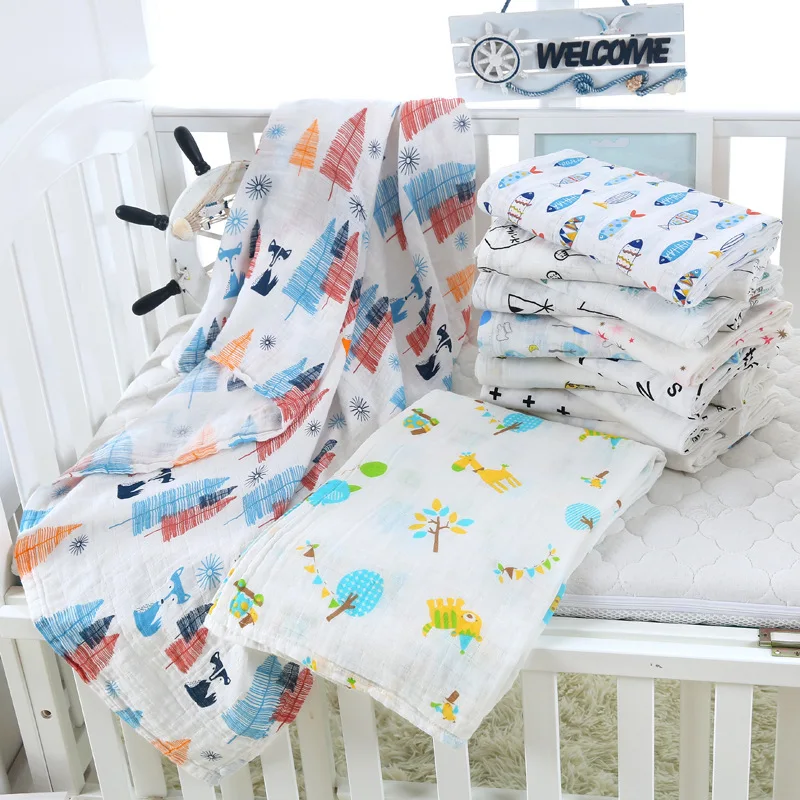 Cotton Baby Blanket Cartoon Muslin Baby Swaddle Soft Newborn Blanket Bath Towel Gauze Infant Wrap Sleepsack Stroller Cover