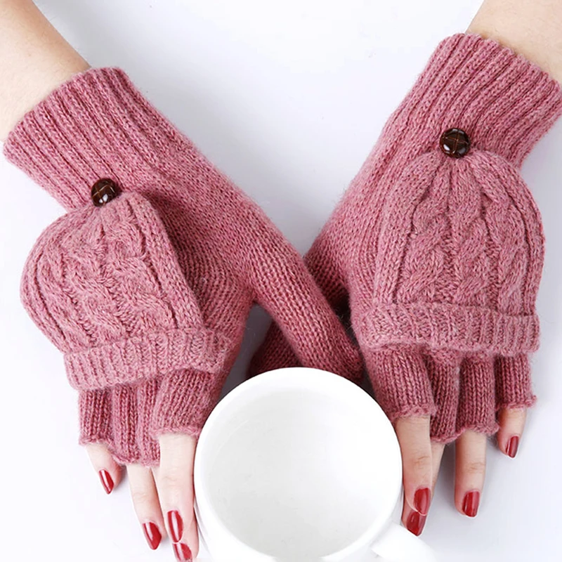 Cute Deer Snowflake Knit Cashmere Gloves Men Women Winter Writing Outdoor Cycling Warm Flip Half Finger Driving Mittens A62