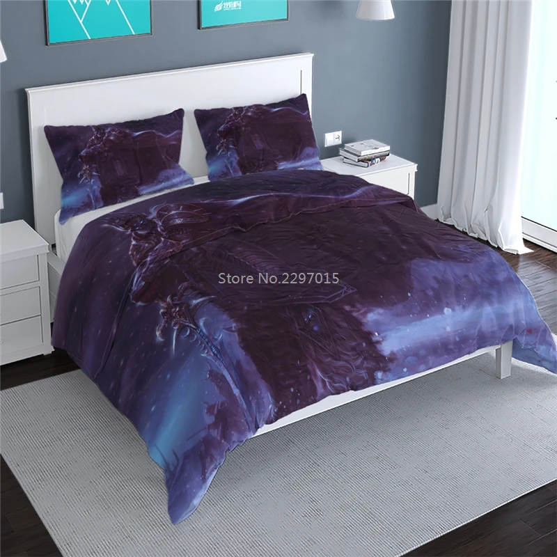 Popular Game World of Warcraft Arthas Duvet Cover Set Pillowcase 3d Demon Hunter Illidan Bedding Set Queen King Double Szie