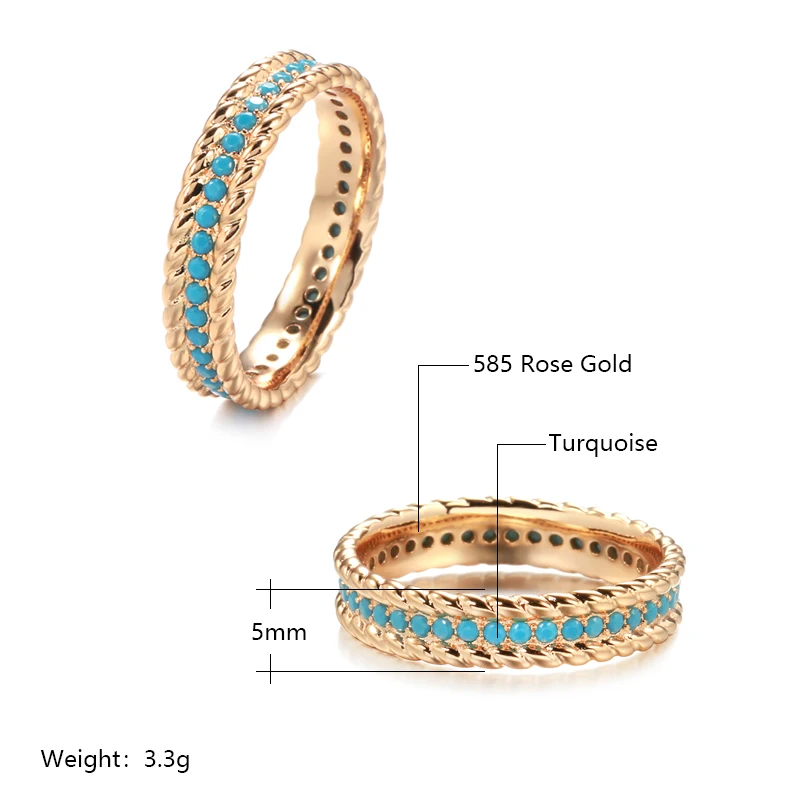 Women's 585 Rose Gold Stackable Turquoise Finger Ring
